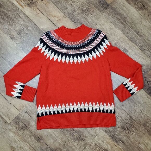 CHARTER CLUB Womens Red Ribbed Long Sleeve Mock Neck Sweater L - Picture 2 of 9